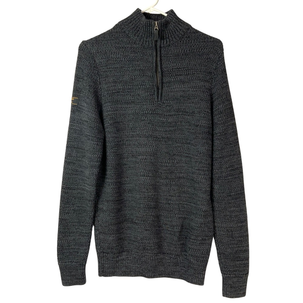 Superdry Gray Marl Cotton Pullover Sweater S Quarter Zip Mock Neck Long Sleeve